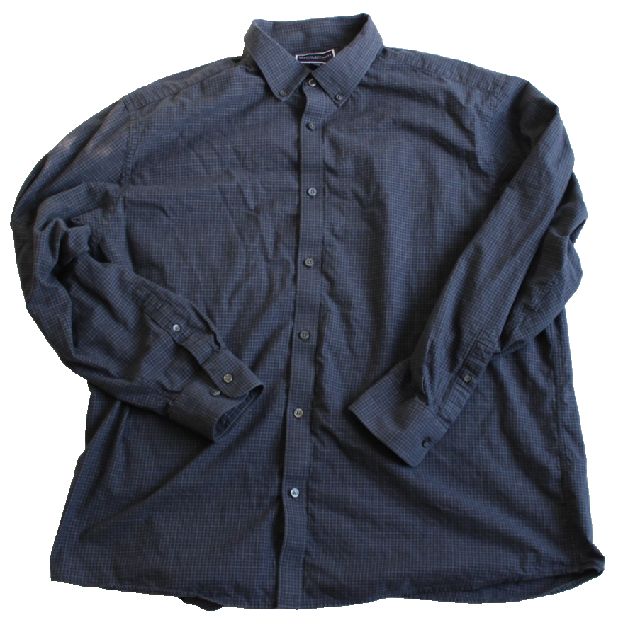 Charles Tyrwhitt Men's Button-Up Shirt Size 3XL Navy Blue Check Long Sleeve