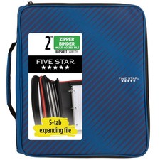 Five Star Zipper Binder, 2 Inch 3-Ring Binder with Round Rings, 5-Tab Expandi...
