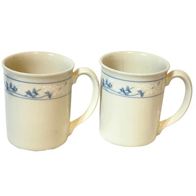 Corning Coffee Mugs Set of 2 8oz Cream Blue Heather Floral Grandmas House - image 1 of 4