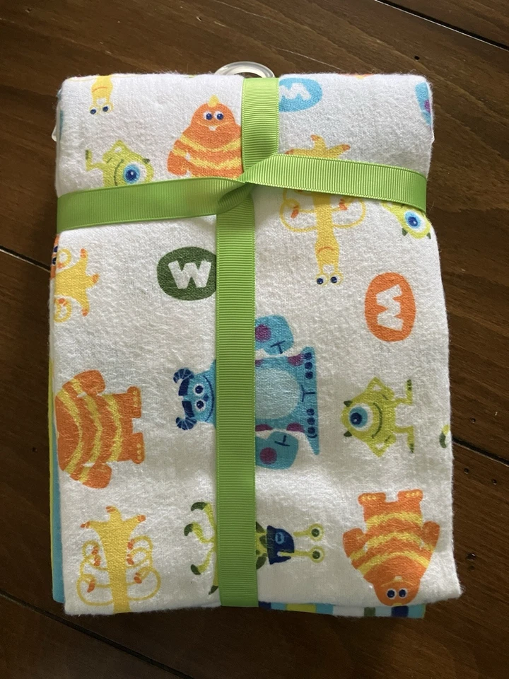 Juego de 4 mantas de recepción de franela de algodón Monster's Inc de Disney para bebé niño niña NUEVO Foto 2 de 4