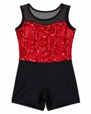 Weissman Style 14410 Red Sequin Dance Costume Unitard IC Child 7/8 Jazz