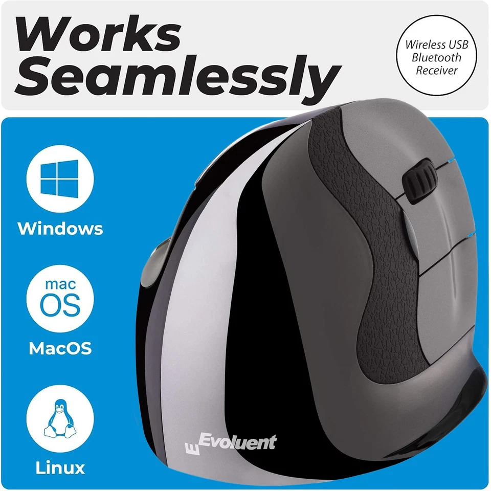 Evoluent Vertical Mouse Wireless Ergonomic Mouse with Customizable Buttons Si... - Image 4 of 4