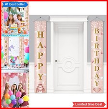 Happy Birthday Banner 72 x 12 Inch Polyester Fabric 2 Piece Reusable Door Sign