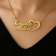 Custom Name Necklaces Personalized for Women 2 Customized Names with Heart Gifts