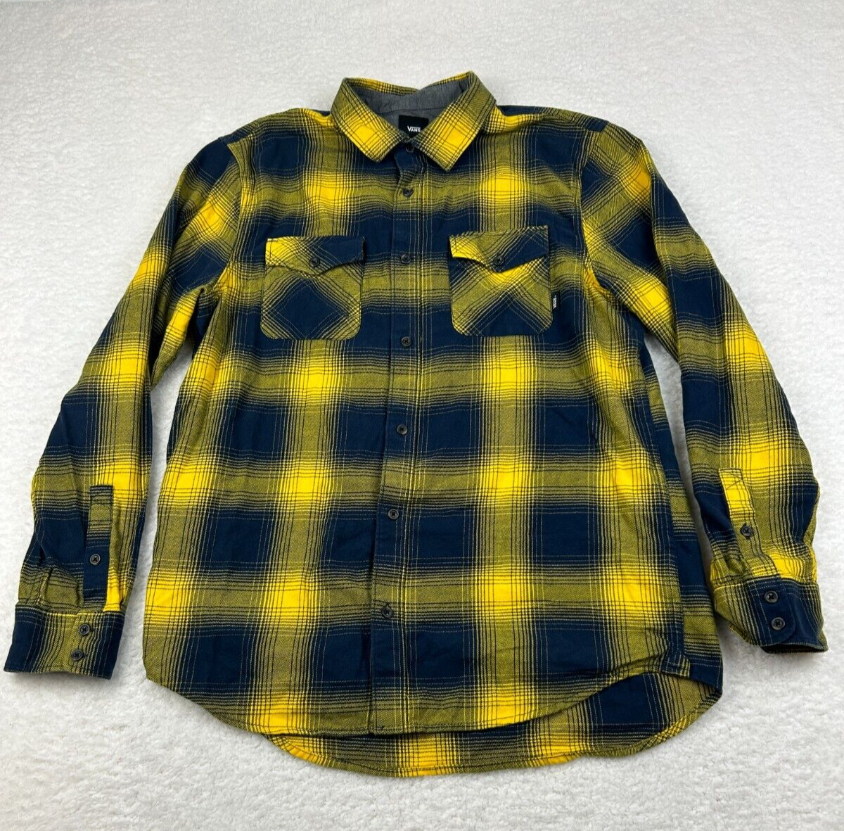 Vans Shirt Button up Long Sleeve Men's Medium Yellow Plaid