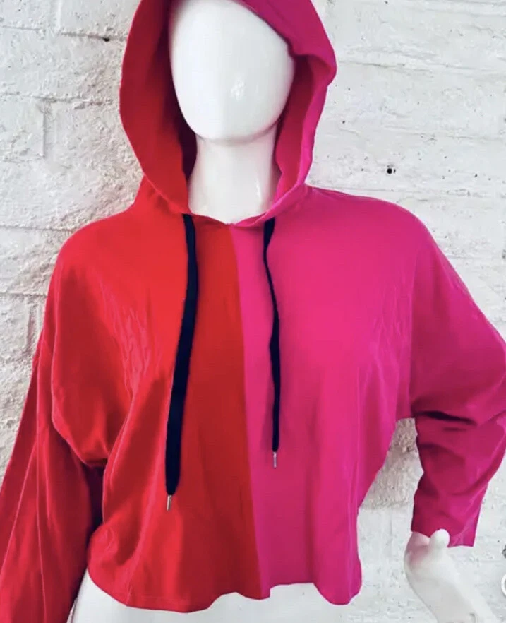 Felpa con cappuccio Good Luck Gem Nordstrom donna taglia XL San Valentino rosa ritagliata rossa NUOVA