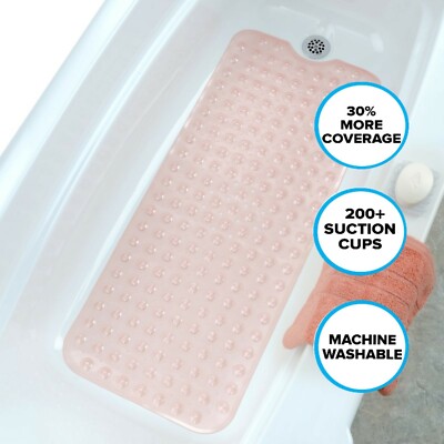 SlipX Solutions Extra Long Bath Mat: 39'' Coral Bathtub Mat with Suction Cups