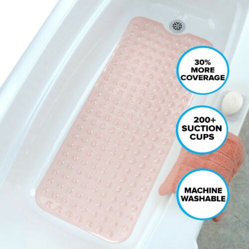 Tapis de bain extra long SlipX Solutions : tapis de baignoire en corail 39 pouces avec tasses d'aspiration - Photo 1/4