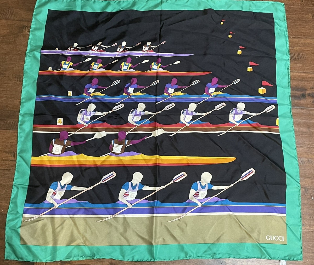 【まーり】GUCCIスカーフ VINTAGE Vintage Gucci Rowing Theme 100% Silk Scarf Made In Italy