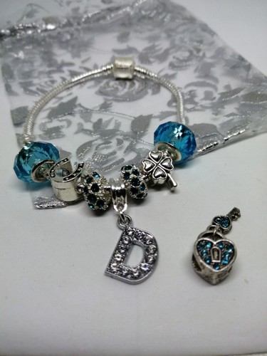 DAMEN SILBER BUCHSTABEN CHARM SCHLANGENARMBAND