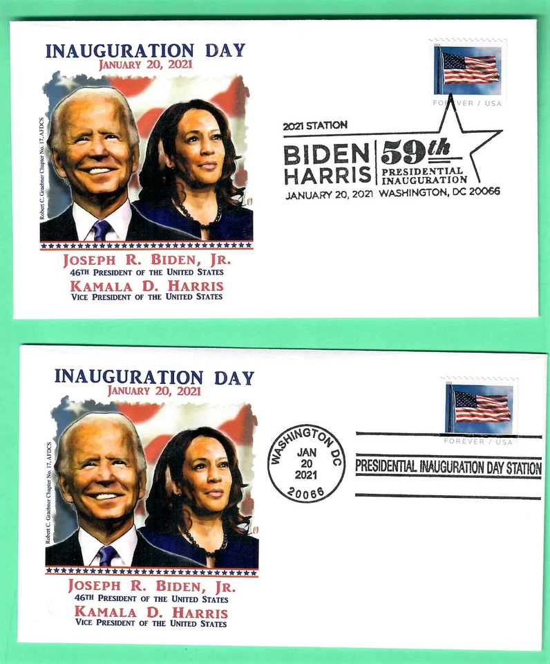 BIDEN-HARRIS 2021 INAUGURATION COVER SET OF 2 , GRAEBNER CACHET - FLAG STAMP - Image 2 of 2