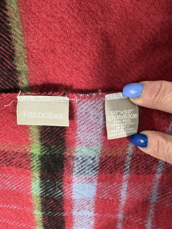 Antigo equipamento de campo mistura de lã 50”/60” franja vermelha xadrez lance Cottacore lounge aconchegante - Imagem 3 de 4
