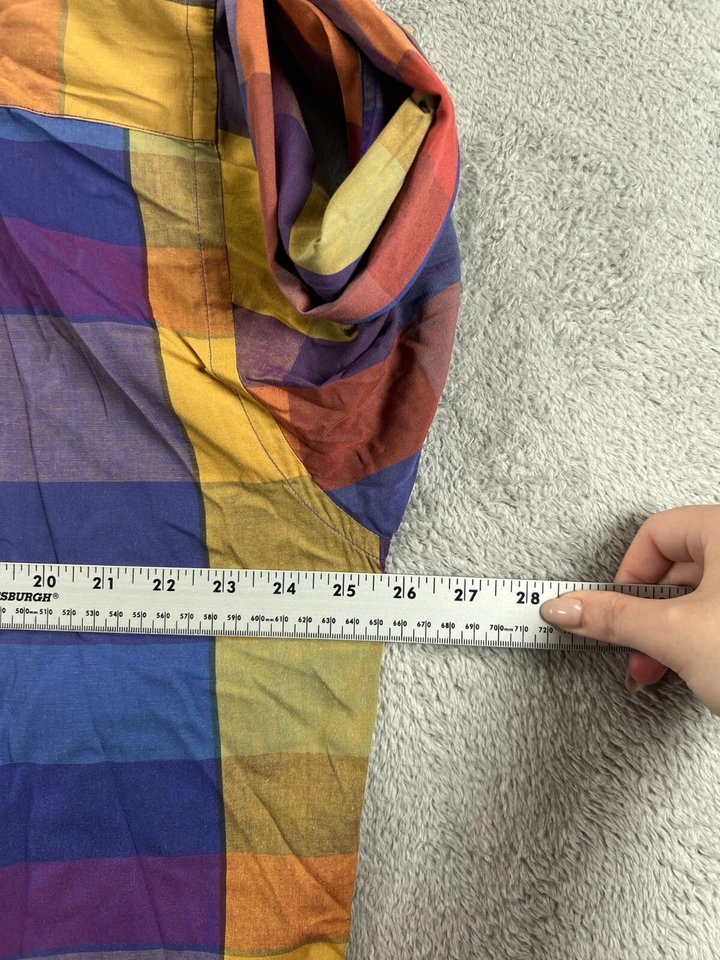 Camisas masculinas grandes vintage Henry Grethel com botões multi arco-íris xadrez manga longa - Imagem 4 de 4