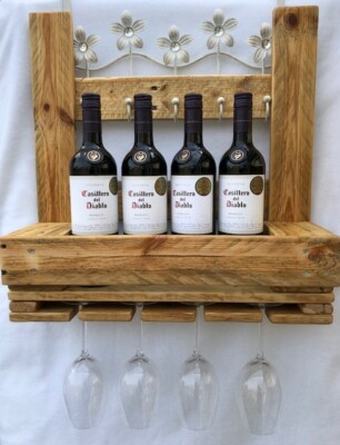 Recycled Pallet Wood Wine Rack and Glass Holder