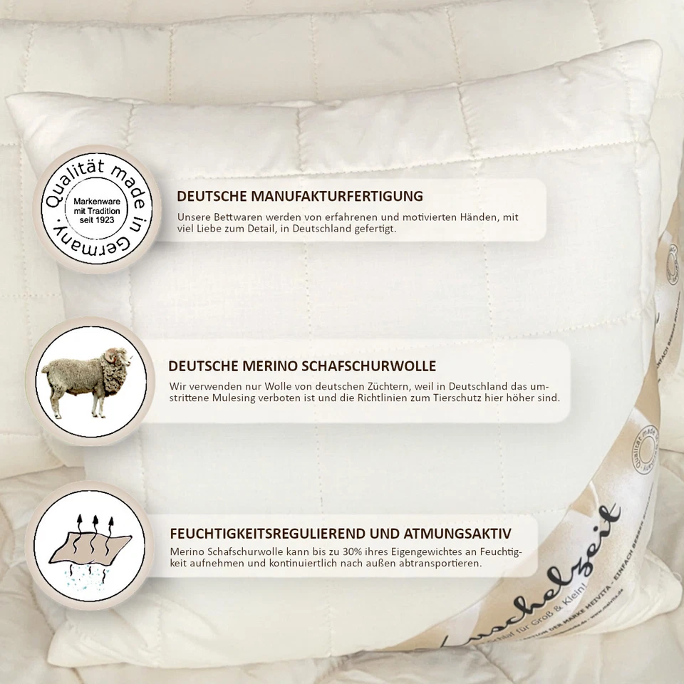 Merino Schaf-Schurwoll-Kissen mit Schafschurwollkugeln Zirbe-Spänen Kopfkissen - Bild 4 von 4