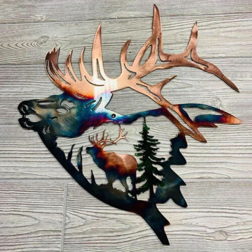2Pcs Hanging Wall Art Decor Metal Home Decoration Forest Mountain Deer Decor - Picture 11 of 24