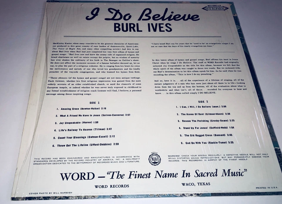 Burl Ives I Do Believe Vinyl Gospel Music Record Album LP 22I - Image 2 of 4