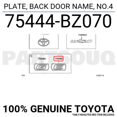 ネーム 75444BZ070 Genuine Toyota PLATE, BACK DOOR NAME, NO.4 75444-BZ070