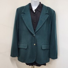 VINTAGE PENDLETON WOMEN'S GREEN VIRGIN WOOL TWO BUTTON BLAZER JACKET SIZE 14