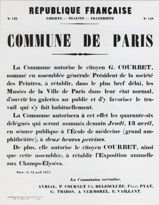 1871 Affiche de la Commune de Paris annonçant la nomination de G. Courbet Prési