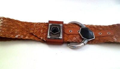 Streets Ahead Brown Leather Belt Braided Woven STREETS AHEAD Braided Belt Woven Genuine Leather Hand  main image 2
