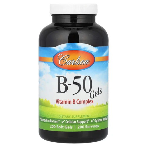 Carlson Labs B 50 Gel Vitamin B Complex 200 Soft Gels Gluten-Free,