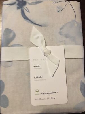 Pottery Barn Gray Florence Floral Organic Percale Sham, 1 King $49.50 NEW