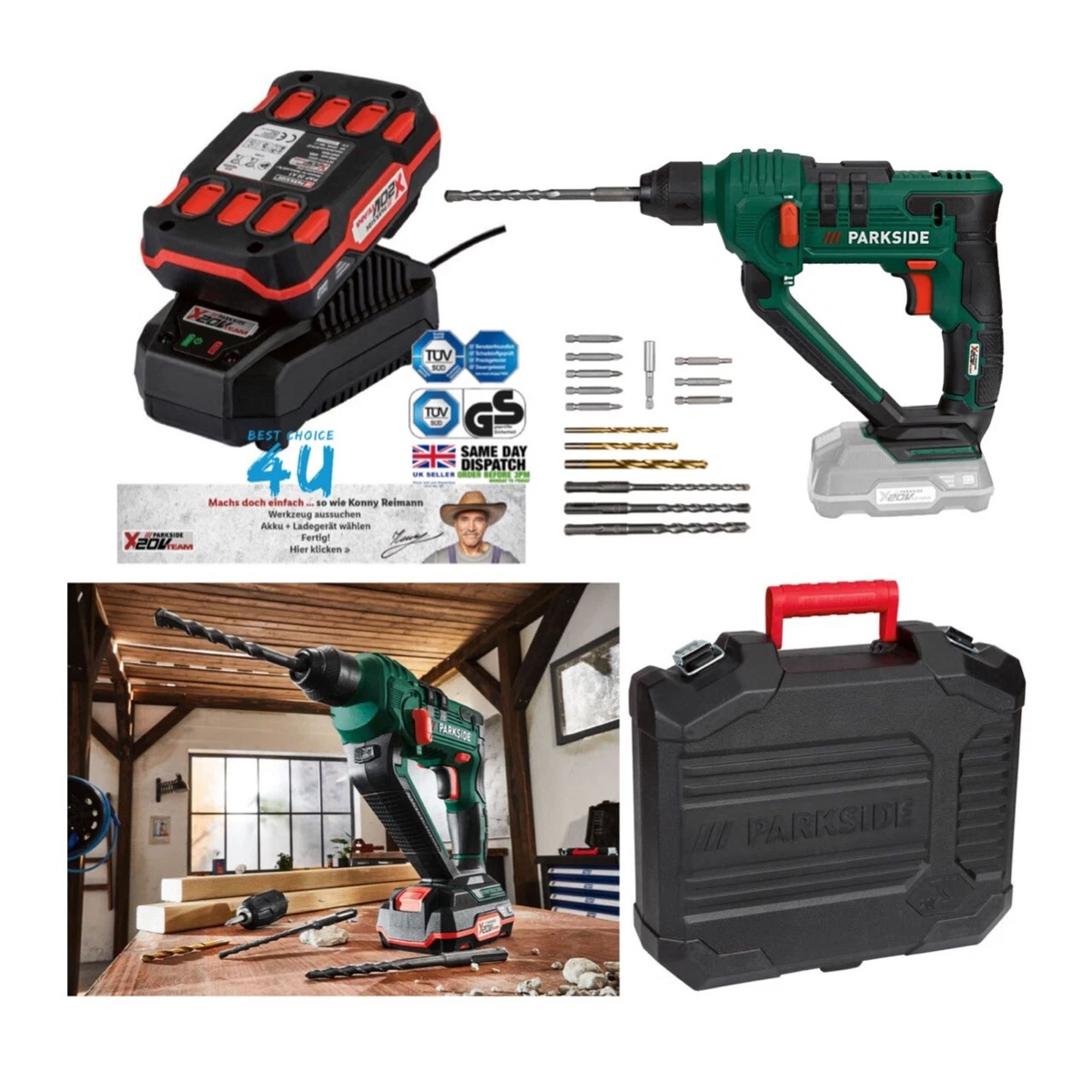 Parkside 20V | eBay Cordless Battery And Charger Rotary 4056232452694 Drill Hammer ) Included (