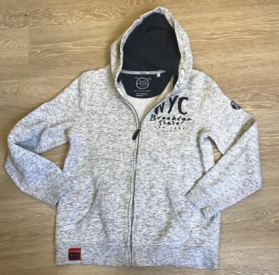 C&A 🍂 Sweatjacke 158 164 Skate Nation 🛹 Grau Meliert Blau Kapuze Brooklyn  NY