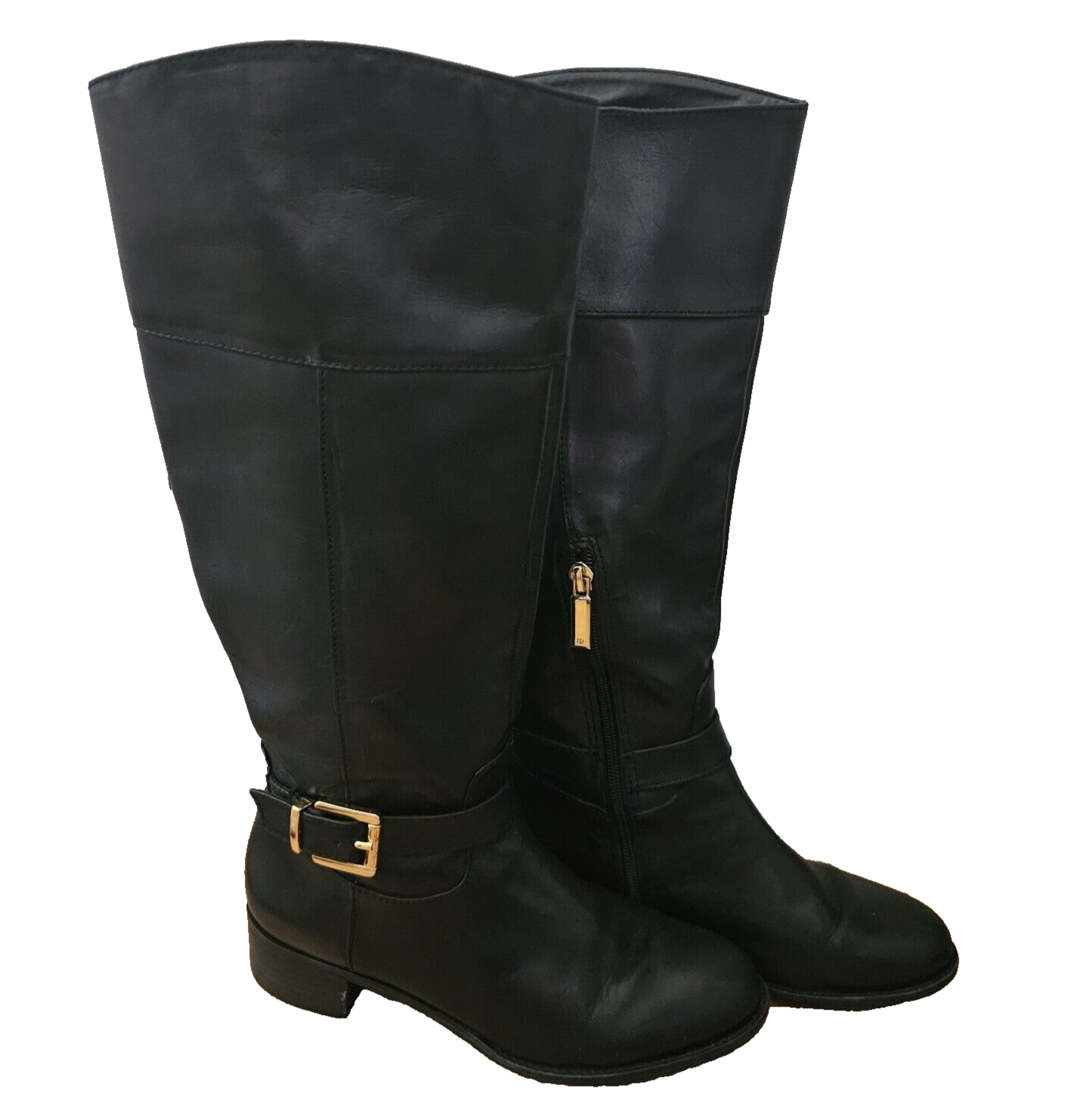 Banana Republic Womens Tall Boots 7 7M Black Gold Low Heel Riding Equestrian