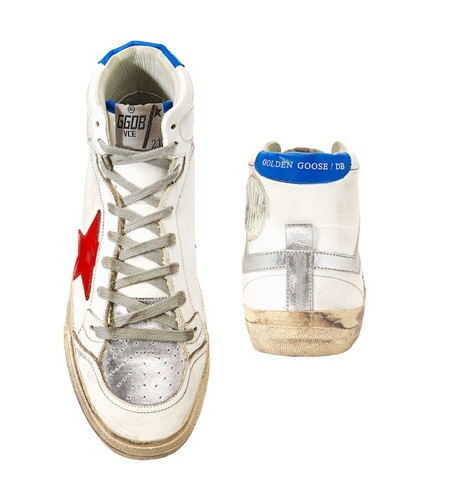 GOLDEN GOOSE RARE Mens High-Top Red Star Leather Sneakers Size 10 EU43