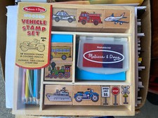 MELISSA  DOUG Vehicle Stamp Set, 10 Stamps, 5 Colored Pencils  2-Color Ink Pad