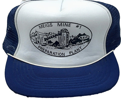Vintage Meigs Coal Mine Hat Cap SnapBack Mining Miner Plant AEP 90s Blue White