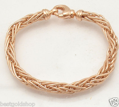 Strukturierte Runde Spiga Weizen Kette Armband Halskette 14K Rosévergoldet Silber