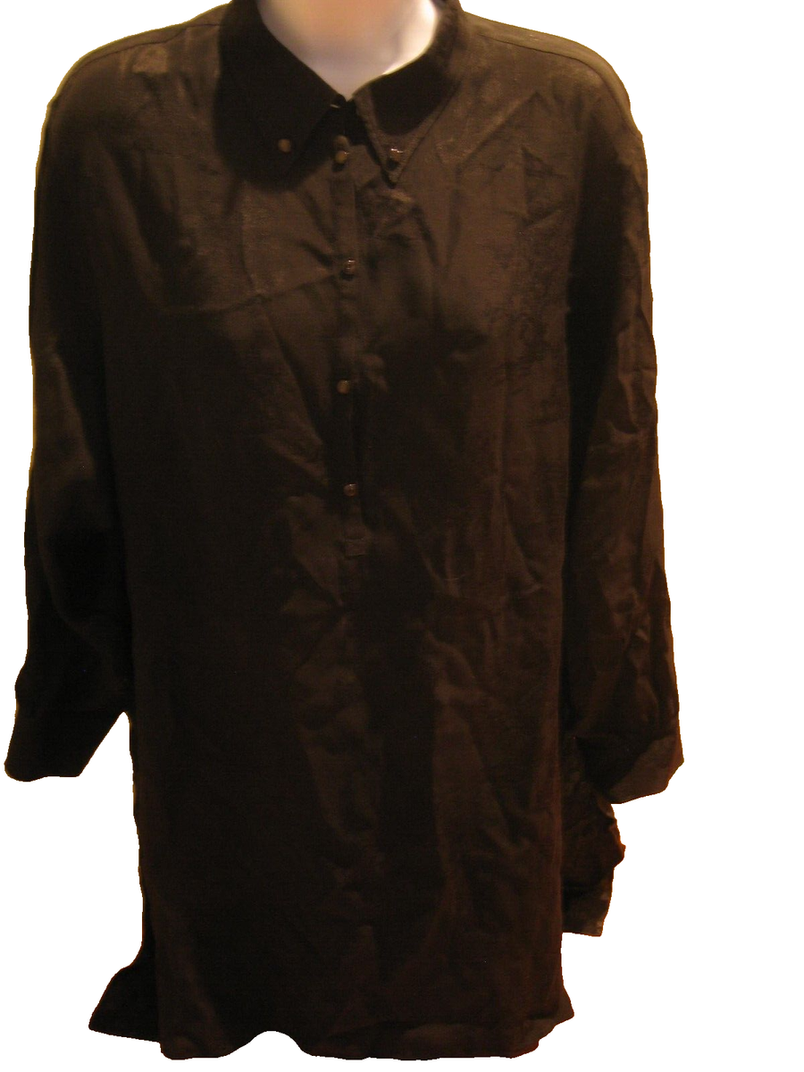 Vintage Hermes Hermès Black Silk Tunic Shirt XL Long Sleeve 