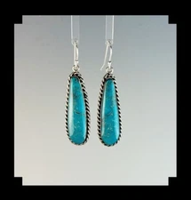 Long Handcrafted  Sterling and Kingman Turquoise Earrings