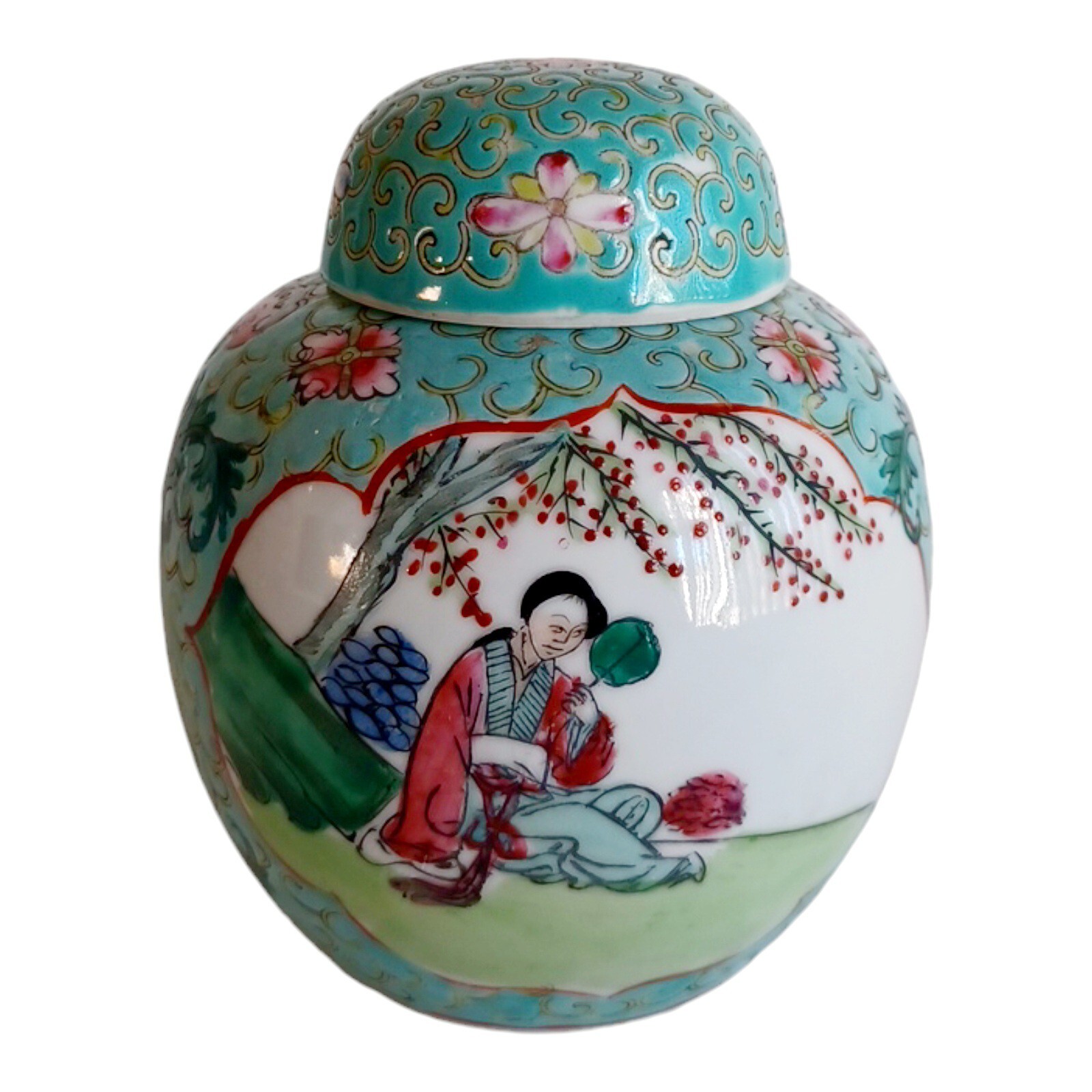 Chinese Famille Porcelain Ginger Jar with Lid Vtg 5