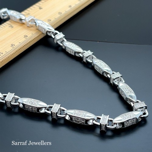 CZ BLOCK CHAIN 925 SOLID Sterling Silver HEAVY SILVER Necklace 30" 5MM NEW