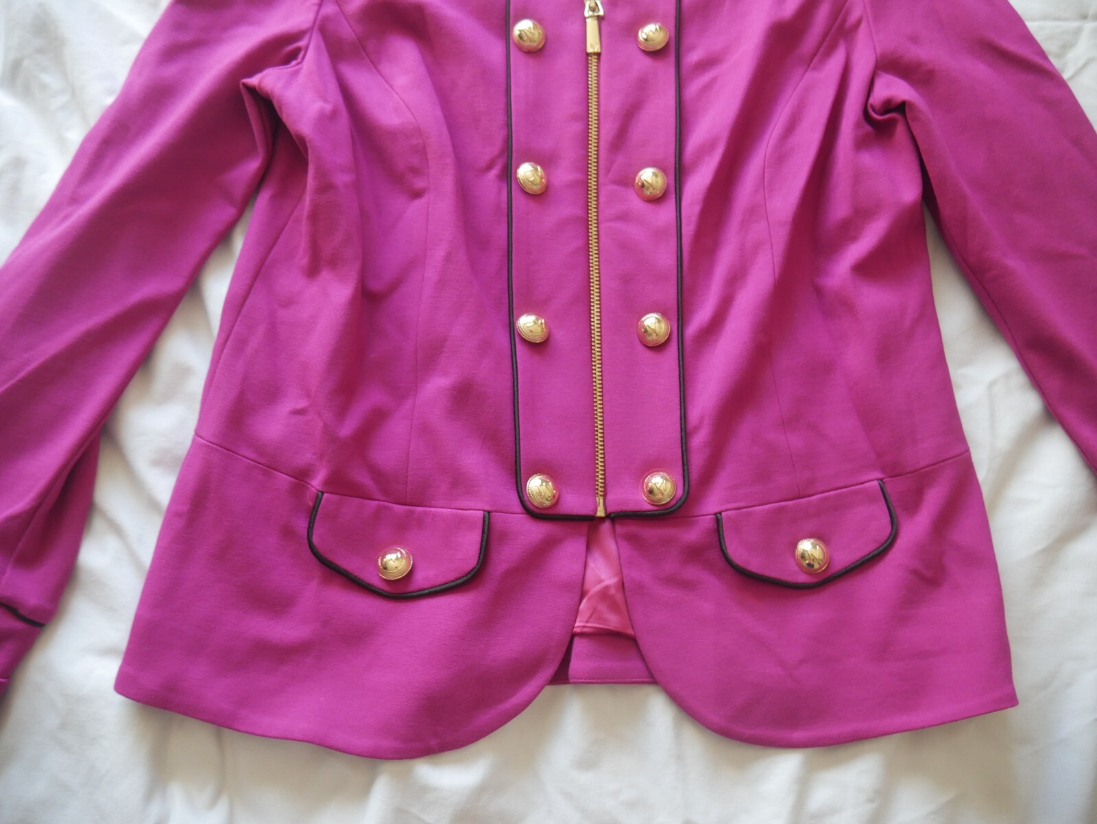 Julien MacDonald Jacket Fuchsia Pink Military Style Gold Buttons Size 12 Party image 3