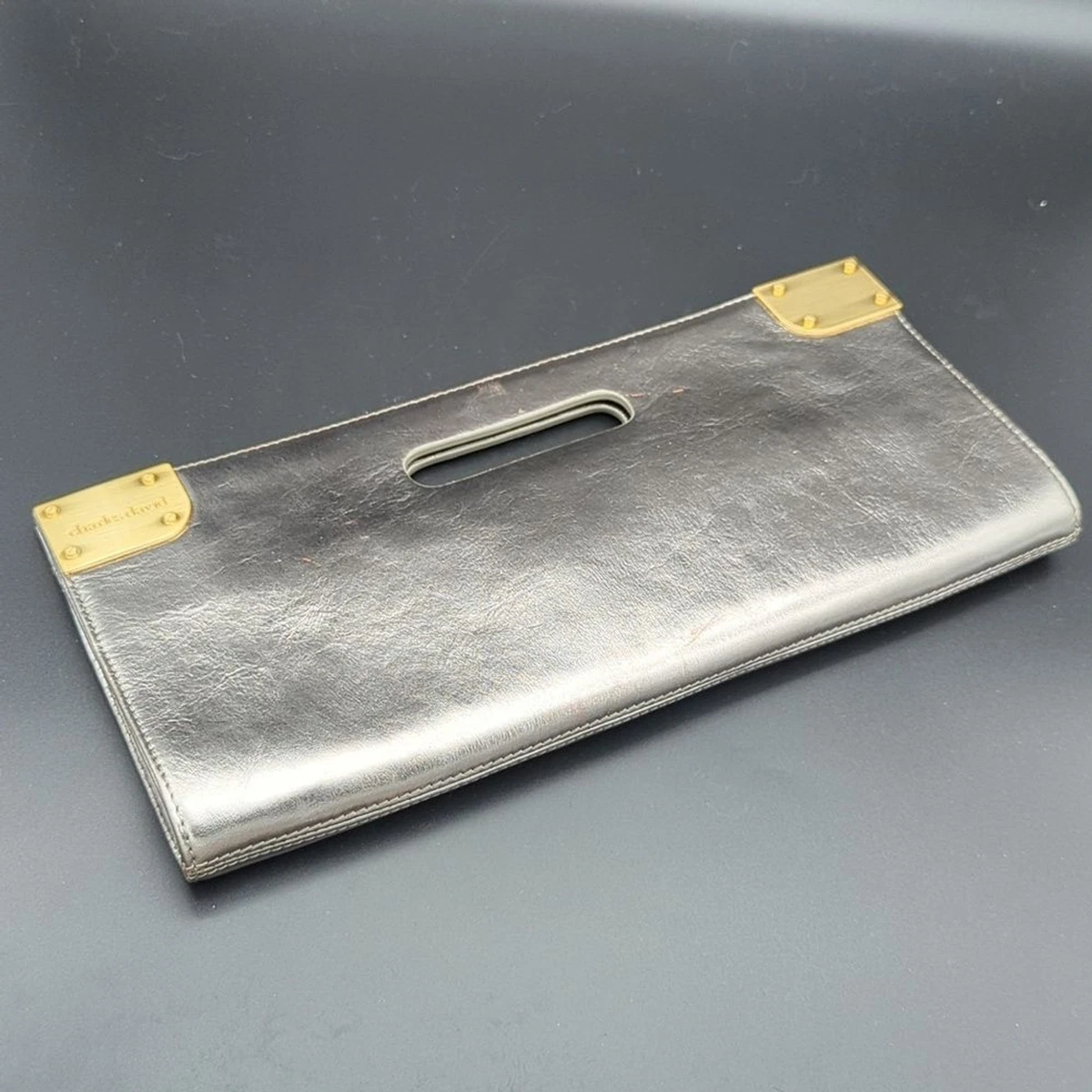 Charles Davis gunmetal and gold tone long metallic clutch purse | eBay