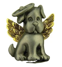 Pewter Protect My Pet Two-Tone Dog with Wings Lapel Pin, 1 Inch