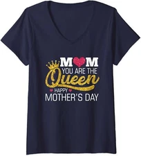 Mom You Are The Queen Happy Mothers Day Yellow Crown Ladies' V-Neck Tshirt