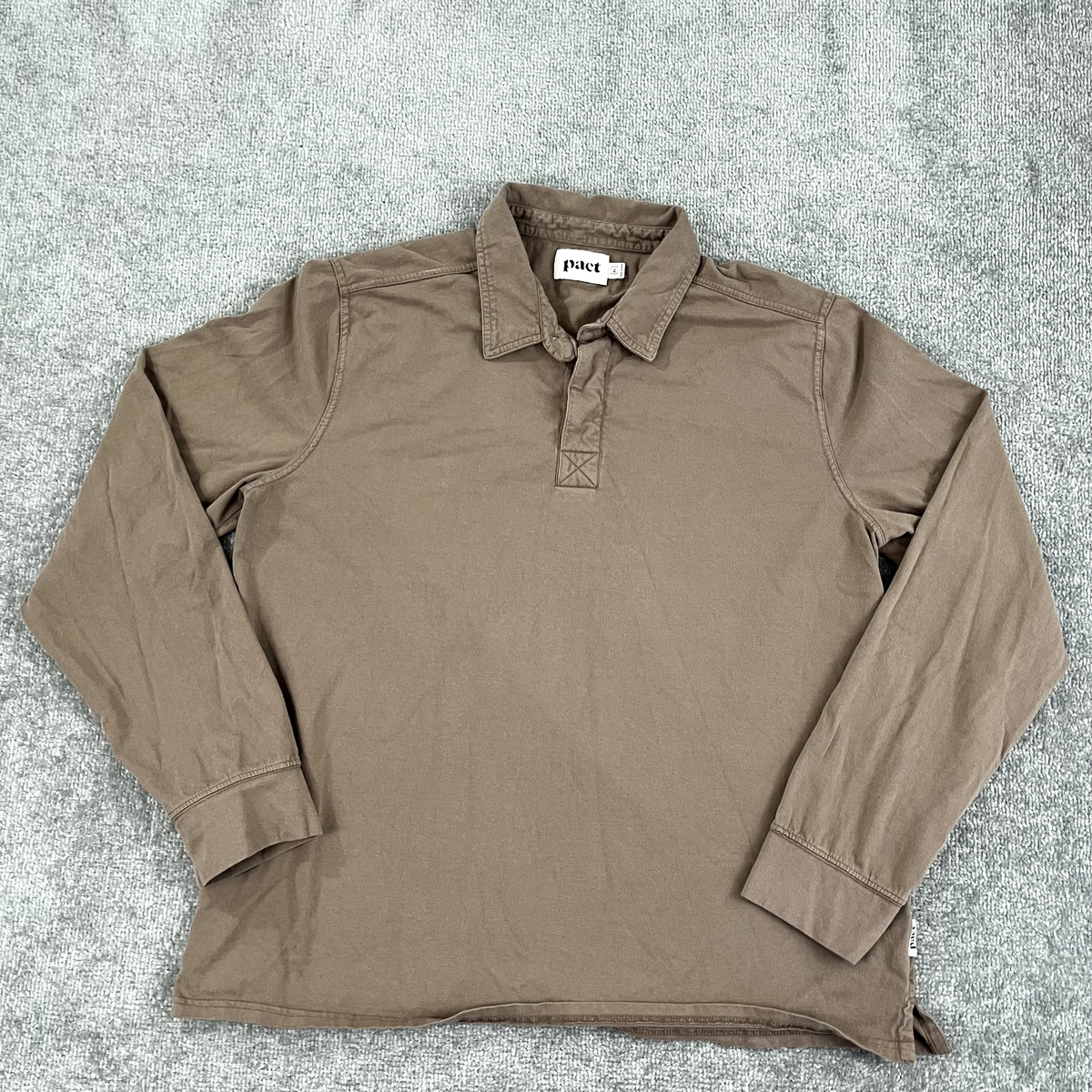 PACT Polo Shirt Mens Extra Large Brown Organic Cotton Long Sleeve