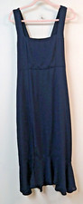 Show Me Your Mumu WM Large Blue Wide Strap Sleeveless Midi Dress Ruffle Hem Slit