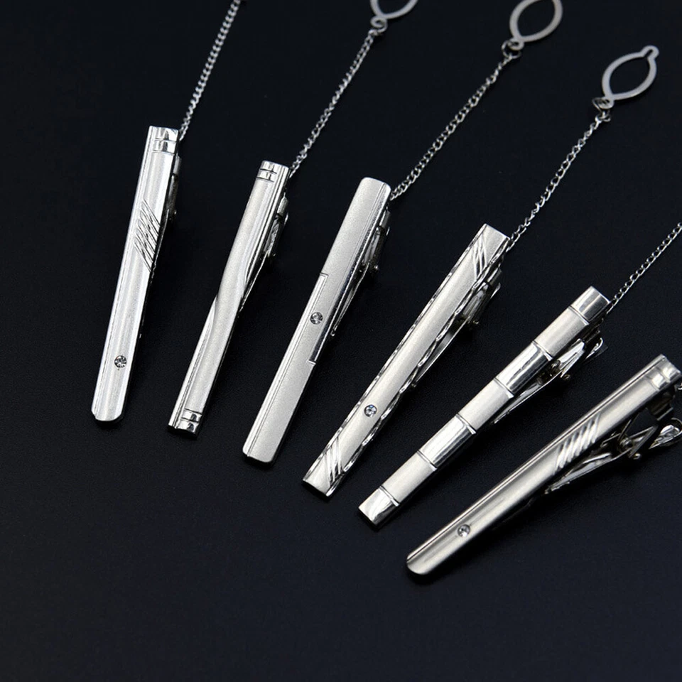 3 Packs Men 6CM Solid Tie Clip Stainless Steel Chain Wedding Necktie Clasp - Image 3 of 4