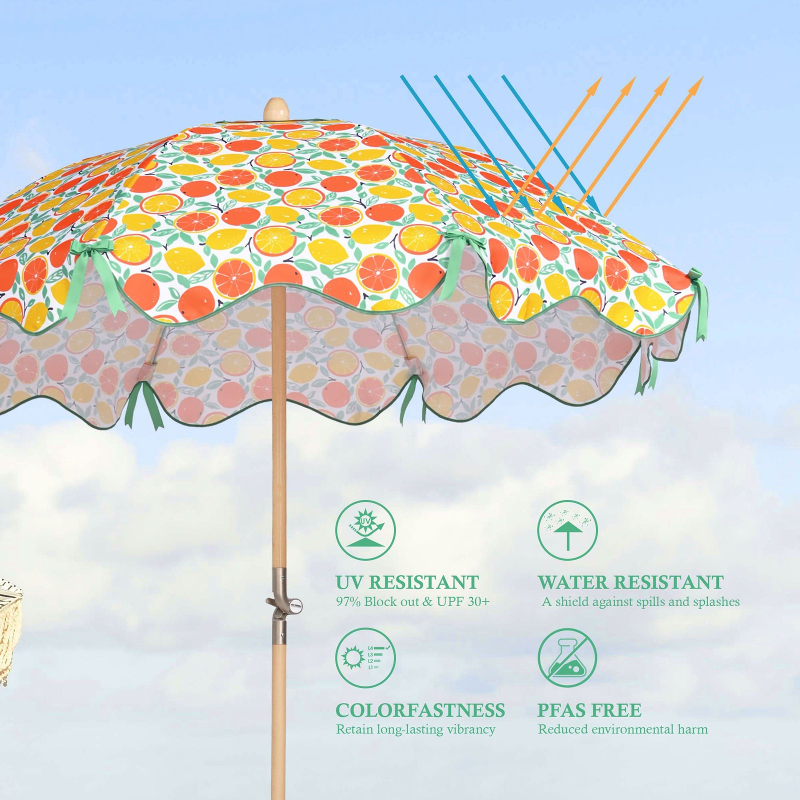 LAGarden Our Beach Umbrella for Sand Beech Wood Pole Carry Bag