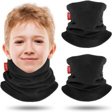Neck Warmer for Kids 2 Pack, Double-Layer Fleece Ski Neck Gaiter for Boys Girls