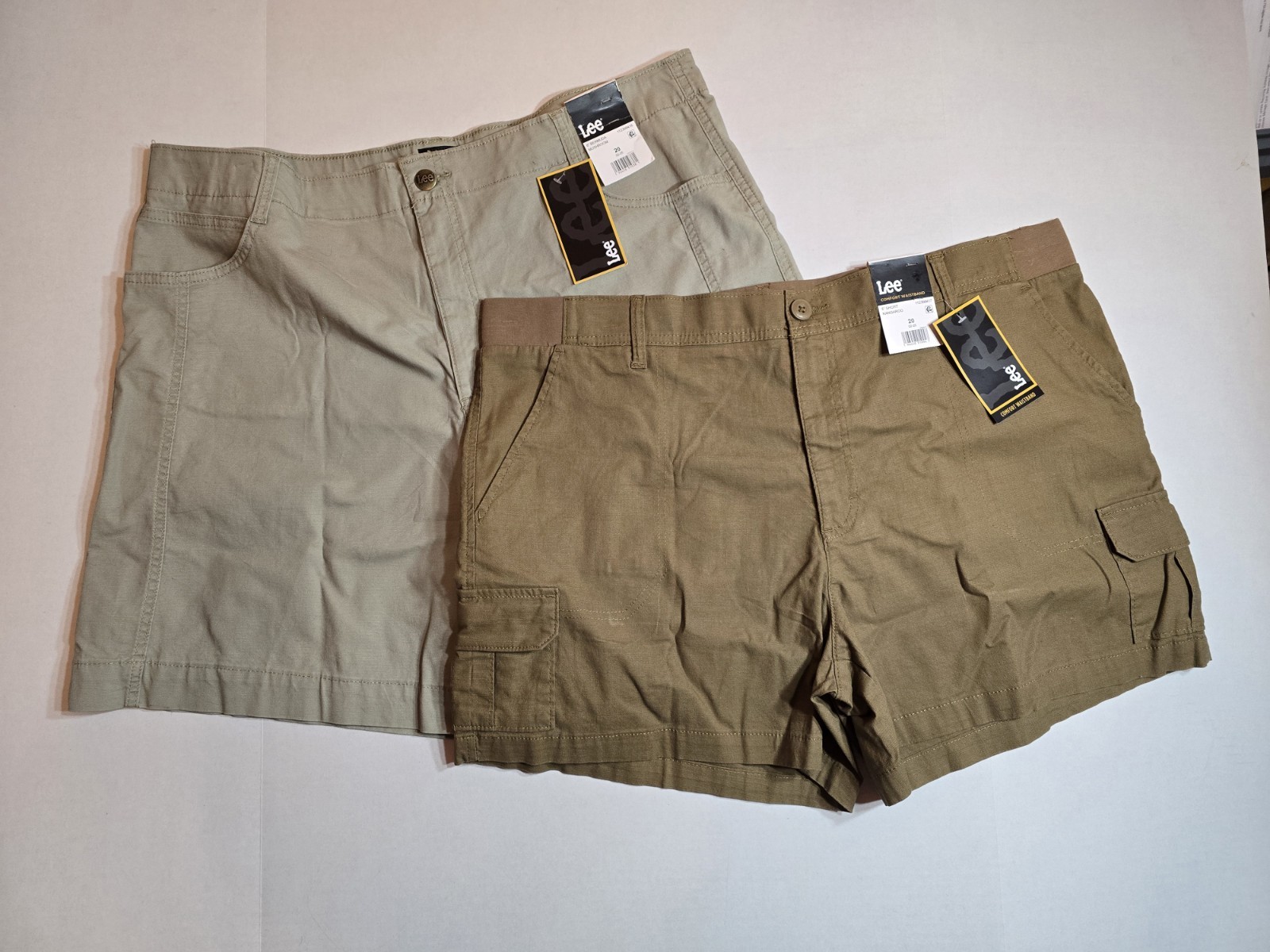 New! Set Of 2! Lee Womens Plus Size 20 Shorts, Brown and Khaki, NWT