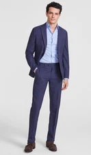 Bar III Men Slim Fit Suit Separates Pant Blue Plaid Size 33X30