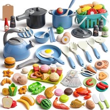 130Pcs Kitchen Playset, Toddler Pretend Cooking Play Pots, Pans, Utensils Coo...